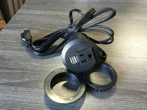 Vista 6 de Centro de alimentación para escritorio con certificación UL, con ojales, 2 puertos USB, caja de connetividad para mesa de conferencias
