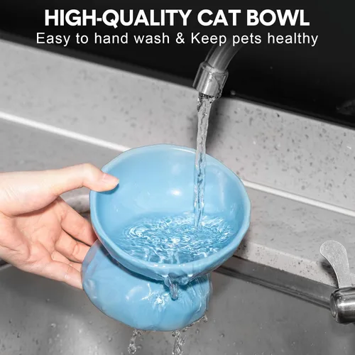 Vista 5 de Bokon Tazón elevado de cerámica para gatos de 6.8 onzas, cuenco elevado de comida para mascotas, anti vómitos, comedero elevado para perros y gatos