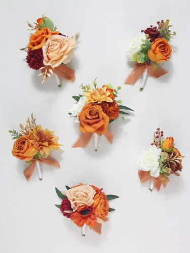 Vista 3 de Rinlong 6 centros de mesa de flores de otoño para bodas, terracota naranja quemada Mesas de boda, ramos de dama de honor, decoración de guardería