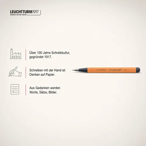 Vista 9 de LEUCHTTURM1917 - Lápiz mecánico Drehgriffel - Lápiz de escritura recargable con plomo de grafito HB de 0.7 mm (albaricoque)
