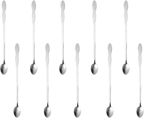 Vista 21 de Juego de 8 cucharas mezcladoras de acero inoxidable con mango largo de 7.9 in para café, batidos, jugos, cócteles