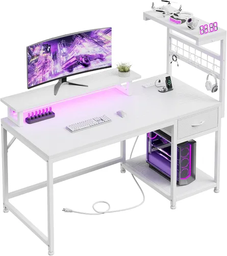 Vista 10 de EnHomee - Escritorio para juegos de 40 pulgadas con luces LED y tomas de Negro