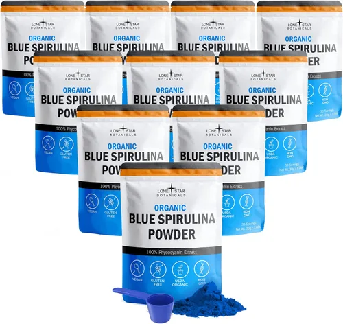Vista 8 de Polvo de espirulina azul orgánico, 100% puro superalimento de algas azul-verdes, sin olor a pescado, colorante natural para batidos y bebidas
