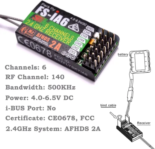Vista 2 de YoungRC Flysky FS-iA6 Receptor 2.4G 6CH Receptor de control remoto con doble antena compatible FS-i4 i6 i10 GT2E GT2F GT2G Transmisor RC210
