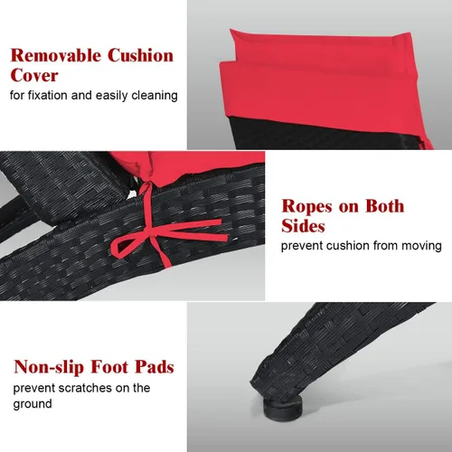 Vista 8 de COSTWAY 2 sillas plegables de ratán para exteriores, tumbona de mimbre para patio con cojín suave, soporte ergonómico, sillas portátiles de piscina