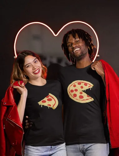 Vista 4 de Tstars Camisas a juego para parejas, The Missing Piece Pizza para él y ella, trajes de pareja
