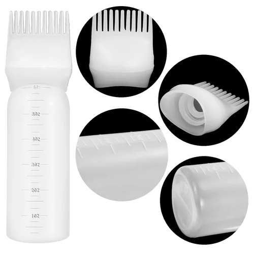 Vista 3 de ONLYFU 4 botellas aplicadoras de peine de raíz, botellas de tinte para el cabello de 6 onzas con peine y cepillo de aceite de plástico