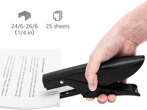 Vista 2 de Amazon Basics Engrapadora manual con alicates, capacidad para 25 hojas, resistente, color negro