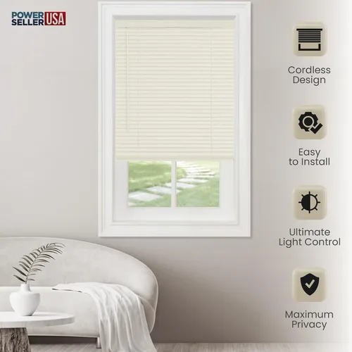 Vista 5 de PowerSellerUSA Persianas de Ventana sin Cordón, Privacidad y Filtrado de Luz, Lamas de Vinilo Minipersiana de 1", Tratamiento de Ventana Anti-UV, Se