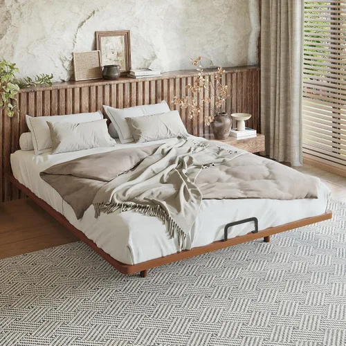 Vista 9 de Bellemave Marco de cama de plataforma de tamaño matrimonial, cama flotante de bambú sólido con soporte de listones de madera para dormitorio Natural
