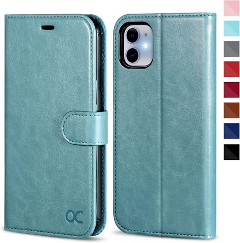 Vista 10 de OCASE Funda tipo cartera compatible con iPhone 11 con tarjetero y soporte para tarjetas, funda de piel sintética con función atril y cierre