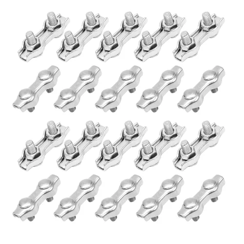 Vista 9 de Bonsicoky Clips de cuerda de alambre dúplex de acero inoxidable M2, 10 unidades Abrazadera de cable doble del perno a dos caras, para el cable