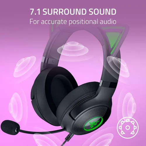 Vista 6 de Razer Kraken Kitty V2 Auriculares USB con cable orejas de gatito RGB Chroma - Iluminación reactiva de transmisión - Micrófono cardioide HyperClear