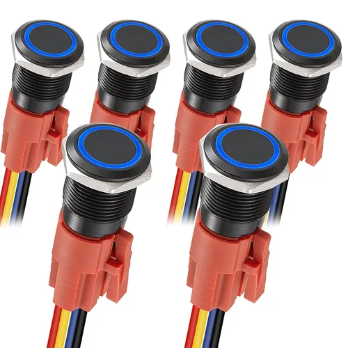 Vista 8 de APIELE Interruptor de botón de cierre de 0.748 in, 12 V - 24 V CC LED SPDT 1NO1NC, interruptor de botón de metal de acero inoxidable con coleta, 6