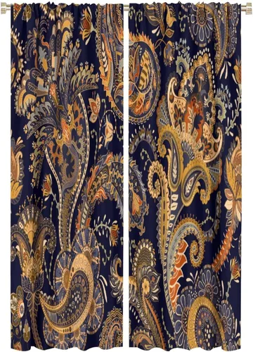 Vista 53 de Cortinas opacas con estampado de flores de cachemira, estampado de cachemira sobre fondo blanco, para decoración del hogar, cocina, restaurante