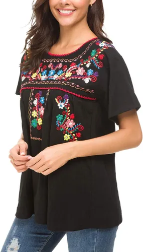 Vista 8 de YZXDORWJ - Cómoda blusa mexicana bordada de verano y sin mangas para mujer