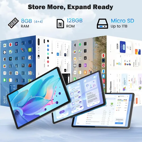Vista 4 de Tablet Android 14, tableta de 10.1 pulgadas, procesador A523 Octa Core, 8GB+128GB+2TB Expandir tabletas de computadora, batería de 6000mAh, pantalla
