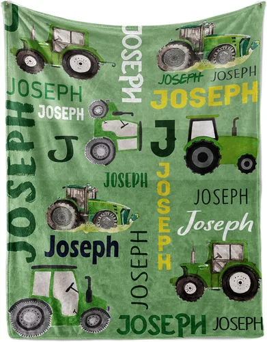 Vista 26 de Manta personalizada de tractores, nombre personalizado con diseño de camiones de tractor agrícola, manta de cama de franela de felpa suave