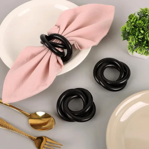 Vista 6 de Juego de 12 Servilleteros de Madera de Tres Anillos - Abrazaderas Portaservilletas para Decoración de Mesa de Comedor - Anillos Rústicos Modernos