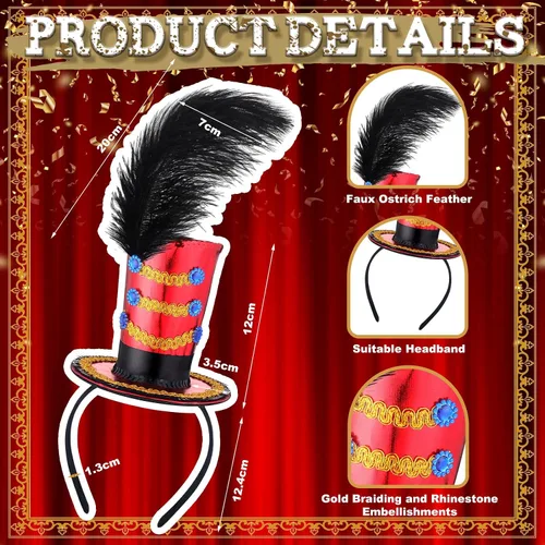 Vista 3 de Newcotte 4 piezas de Ringmaster sombrero de circo mini sombrero de copa diadema de circo mayorette accesorios de disfraz para fiesta de disfraces