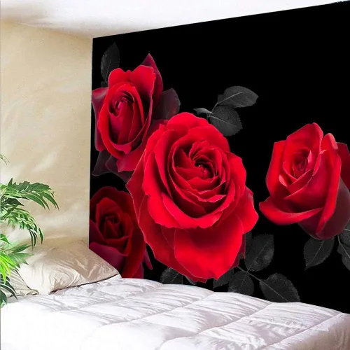 Vista 6 de LIVILAN Tapiz floral de rosas rojas para decoración de pared de dormitorio, sala de estar, 60 x 79 pulgadas