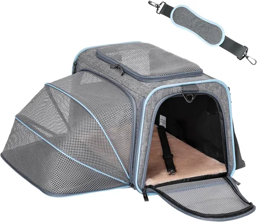 Vista 17 de Petsfit Transportador Expandible para Conejos Transportador para Gatos Pequeños Aprobado por Aerolíneas, 16X10X9 Pulgadas Bolsa de Viaje Portátil