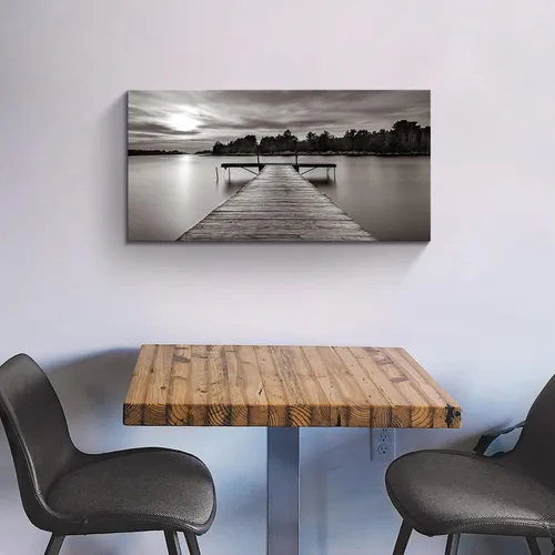 Vista 2 de Color Play Lienzo decorativo para pared del muelle del lago: pintura de paisaje de la naturaleza, escena moderna de muelle, impresión, fotografía