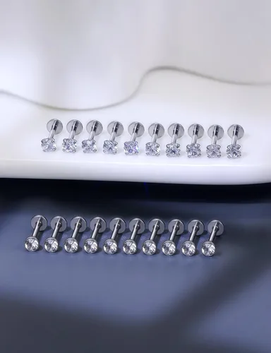 Vista 5 de 16G Aretes de hilo interno de parte trasera plana, aretes de nariz de acero quirúrgico 316L, anillo de labio Medusa, anillo de labio Monroe, arete