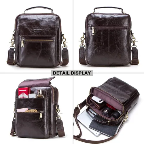 Vista 3 de Contacts Bolso bandolera de cuero para hombre, 9.7 pulgadas, iPad, vintage, de cuero auténtico, bolso de viaje para el trabajo, Café