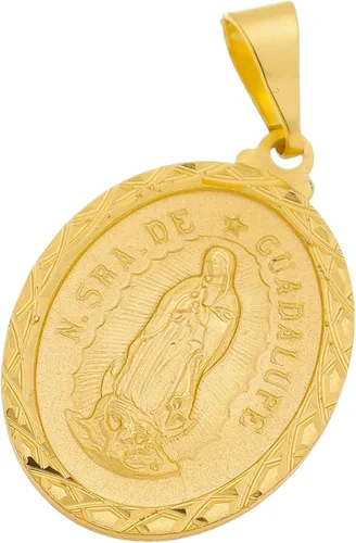 Vista 2 de Tudo Jóias Unissex - Colgante de medalla milagrosa de Santa Virgen de Guadalupe chapado en oro de 18 quilates con collar de caja de 23.6 pulgadas