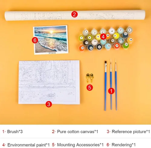 Vista 5 de TUMOVO Pintura por números para adultos, pintura de playa por números para niños de 4 a 8 años, kit de pintura de lienzo de paisaje costero, kit