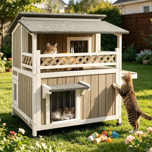 Vista 9 de Petscosset Insulated Outdoor Cat House, Weatherproof Feral Cat Shelter