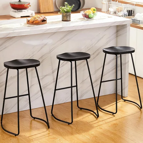 Vista 14 de HeuGah Juego de 2 taburetes de bar, taburetes de bar de 26" de altura de mostrador con pata de metal, taburetes de bar rústicos sin respaldo