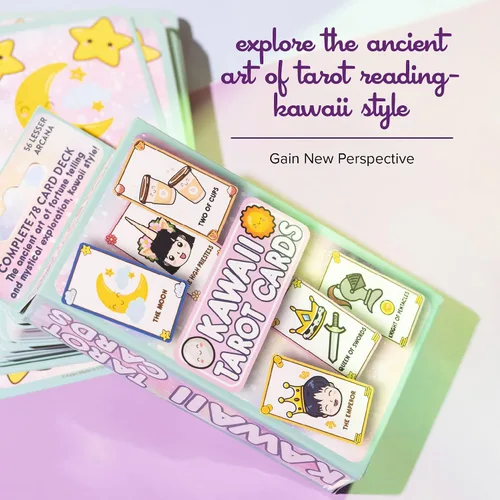 Vista 2 de Lindas cartas de tarot Kawaii para principiantes - Baraja mágica de anime Oracle para adolescentes