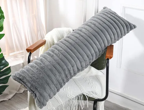 Vista 2 de PANOD Funda de Almohada Extra Larga de Pelo Sintético 12x40, Almohada de Gato Suave para Cama, Fundas Decorativas de Almohada Lumbar Boho, Funda