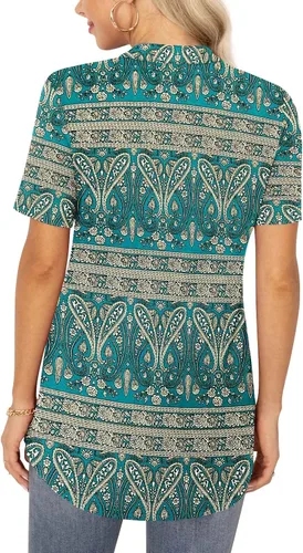 Vista 3 de Anyhold Blusa de verano para mujer, cuello en V, manga corta, holgada, para el trabajo