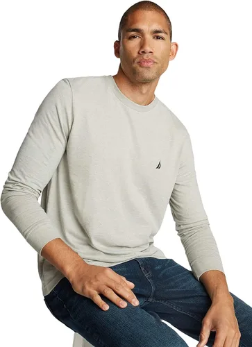 Vista 2 de Nautica Camiseta de manga larga con cuello redondo para hombre, Gris Caliente