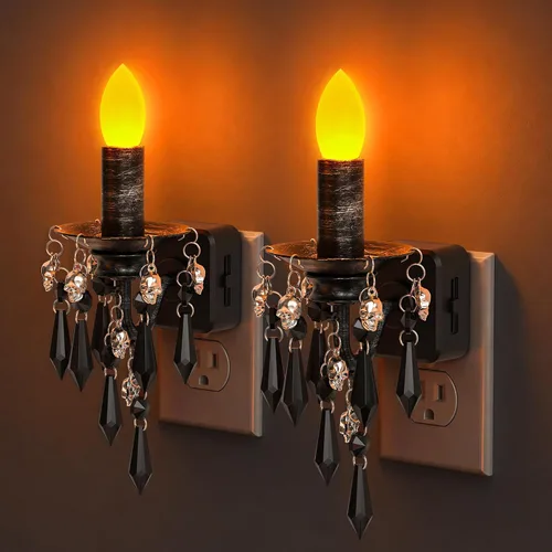 Vista 14 de Briignite Halloween Chandelier Night Light Plug in, Dusk to Dawn, Gothic Black