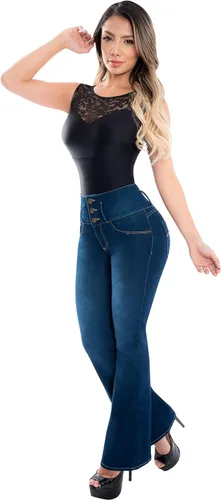 Vista 4 de Fiorella Shapewear Levanta Cola - Pantalones de mezclilla con corte de bota para mujer, cintura alta, realce de glúteos, pantalones colombianos 515DB