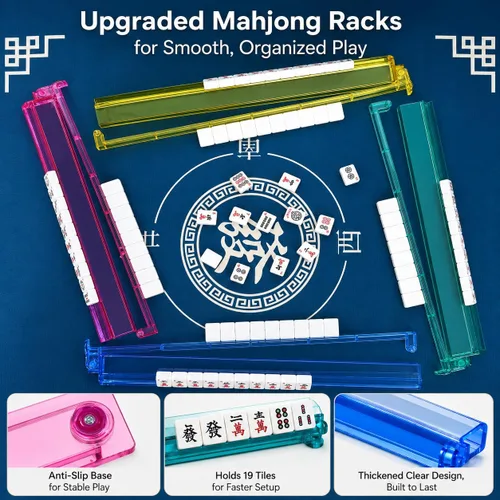 Vista 3 de American Mahjong Set - Juego de azulejos Mahjong de viaje con bolsa, juego Azul claro