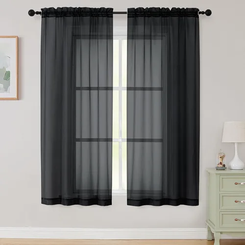 Vista 30 de 2 paneles de cortinas traslúcidas blancas para dormitorio, sala de estar, 96 pulgadas de largo, modernas, suaves, ligeras, con bolsillo para barra