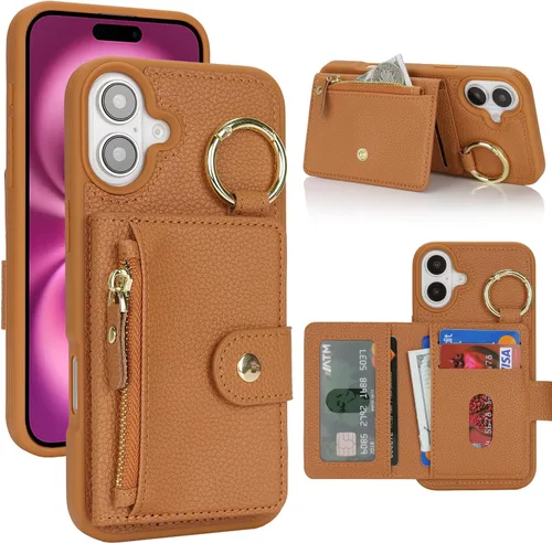 Vista 40 de Funda para iPhone 14 Plus con tarjetero, color negro Funda con cremallera y ranura para mujer y hombre