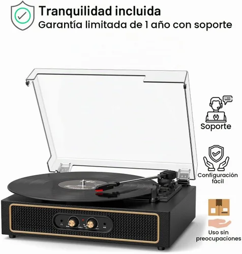 Vista 15 de Tocadiscos de vinilo retro con altavoces, control de graves/agudos