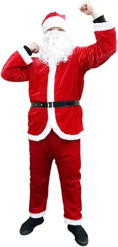 Vista 2 de Traje de Papá Noel, disfraz clásico de franela de terciopelo de Navidad para hombre