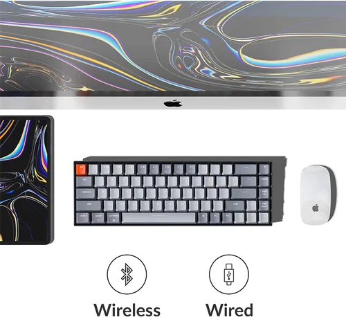 Vista 3 de Keychron Teclado mecánico inalámbrico K6 Bluetooth 51 con interruptor azul Gateron G Pro retroiluminación LED batería recargable teclado compacto