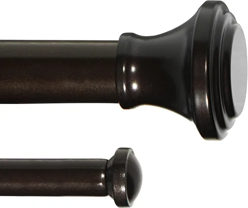 Vista 7 de Barra de cortina doble de 1 pulgada con remates de trompeta (negro, 28-48 pulgadas)