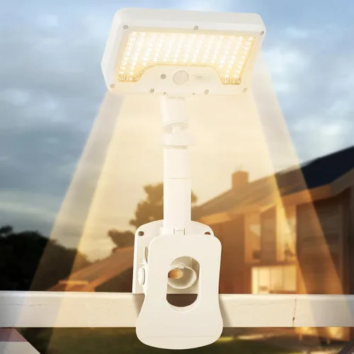 Vista 11 de Luces solares con clip para exteriores con sensor de movimiento, luces de valla solares ajustables verticalmente y giratorias en 360° con 92 LEDs