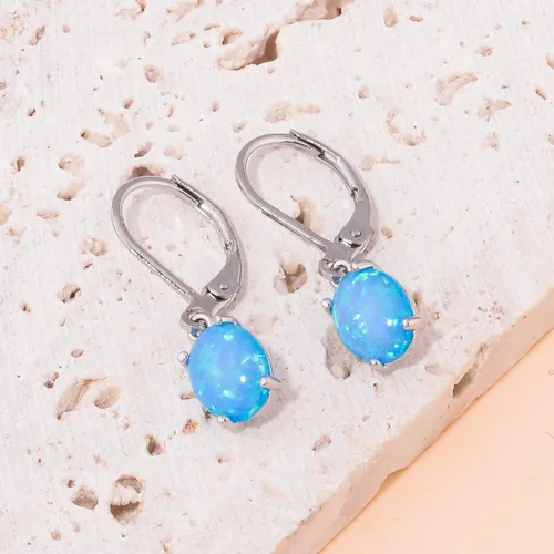 Vista 6 de CiNily Aretes colgantes de ópalo de corte ovalado para mujer, chapados en oro de 14 quilates, ópalo de fuego, chapado en rodio, aretes de gota