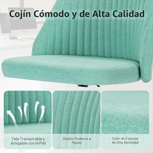 Vista 3 de YSSOA Silla de escritorio de oficina con respaldo y ruedas, silla de tela para computadora, sin brazos, altura ajustable, cómoda silla de tocador