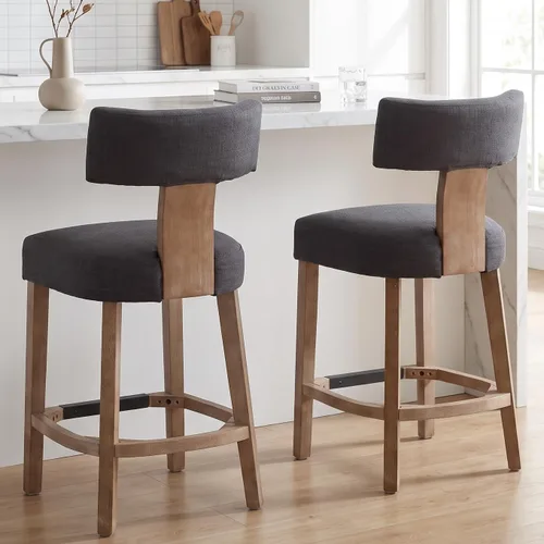 Vista 8 de RIVOVA Taburete de bar de 26 pulgadas de altura de mostrador, taburetes de bar de cocina modernos con respaldo y patas de madera maciza, taburetes